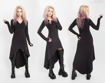 Dress "Virgo" with asymmetric cut and sleeves with gloves, Платье "Virgo" ассиметричного кроя с рукавами-перчатками