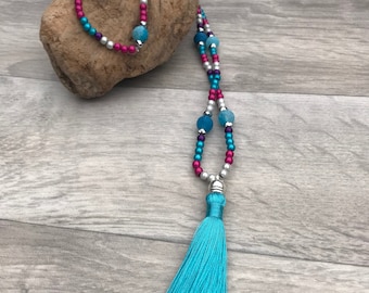 Long Tassel 'Festival' Beaded Necklace - Turquoise