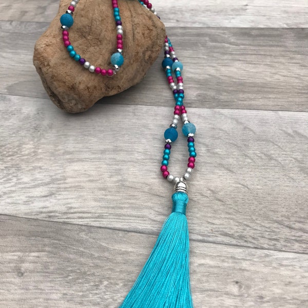 Long Tassel 'Festival' Beaded Necklace - Turquoise
