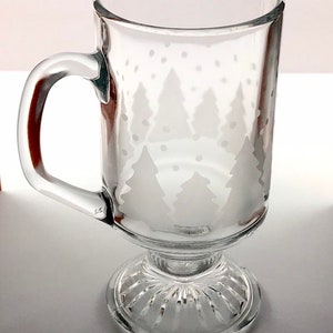 Snowflake glass mugs, Christmas glassware,  holiday coffee mugs