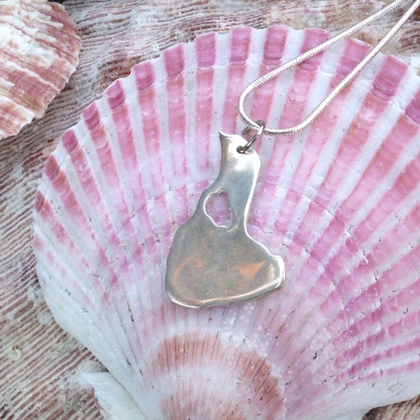 Block island pendant, sterling silver, pendant, metal clay pendant, sterling silver necklace