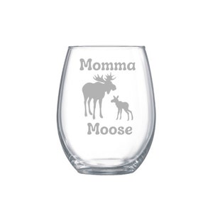 Momma Moose etched glassware, gift for mom, mother's day gift, mom and her baby, northern mom
