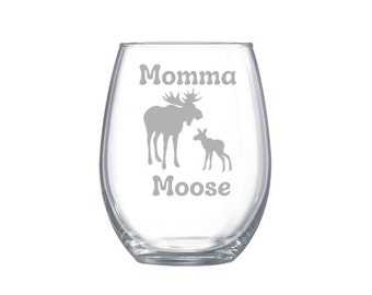 Verre gravé Momma Moose, cadeau pour maman, cadeau de fête des mères, maman et son bébé, maman du Nord