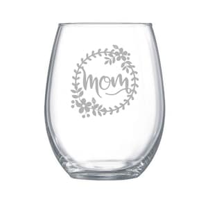 Mothers day wine glass, mothers day gift, flower wreath, gift for mom