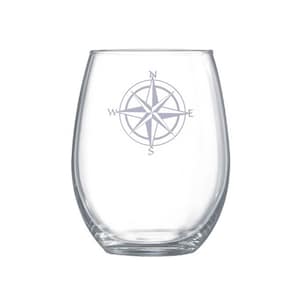 Hand-etched Compass Rose Stemless Wine Glass - Perfect for Nautical Lovers