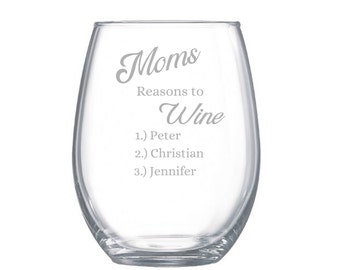 Moms reasons to wine, Mothers day wine glass,  gift for mom, funny mothers day gift