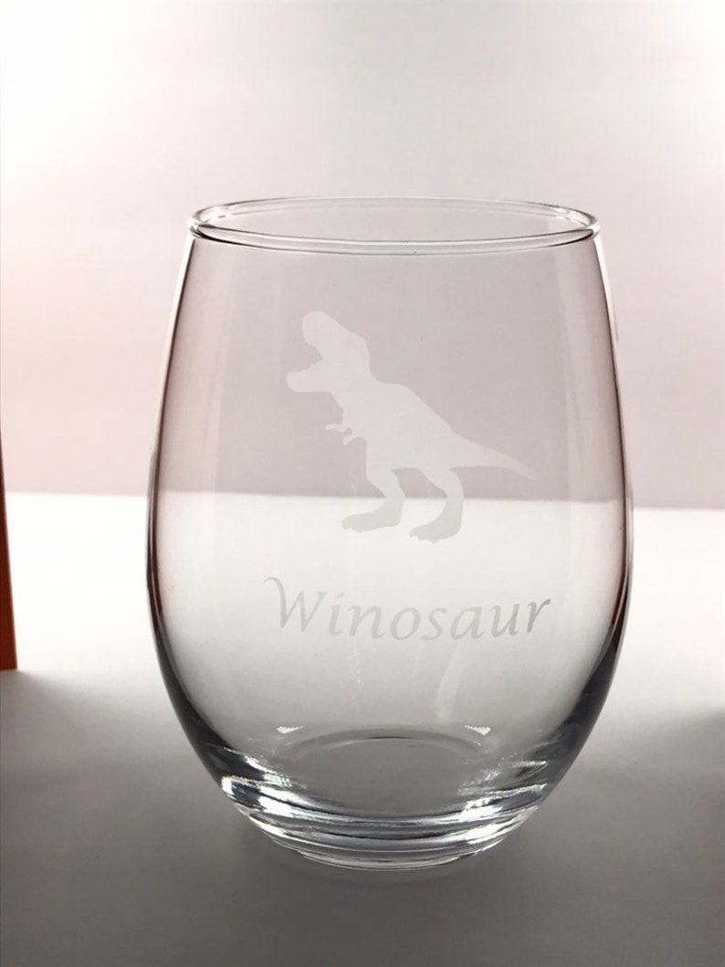 Winosaur Etched Glasses Trex Glassware Dinosaur Wine Etsy