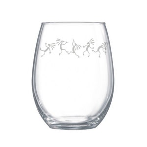 Kokopelli etched glasses, south western glassware, kokopelli glassware, , kokopelli pattern rimmed glass