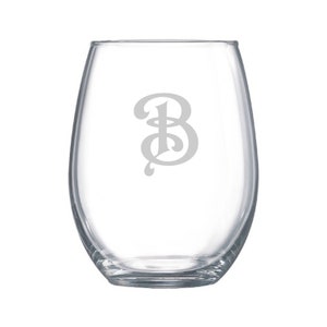 monogram etched stemless wine glass, glassware for couples, wedding glassware