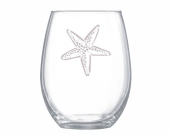 Verre à vin gravé étoile de mer : cadeau de mariage nautique, verre personnalisé