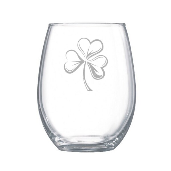 Clover etched glass, Shamrock etched glassware, St patricks day drinkware