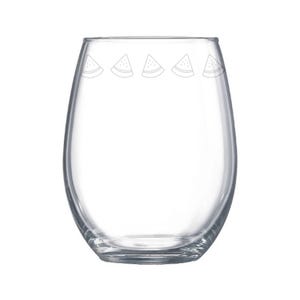 Bicchiere da vino senza stelo inciso con motivo a anguria, bicchieri con bordo decorato con motivo a anguria per incontri estivi, motivo a frutta