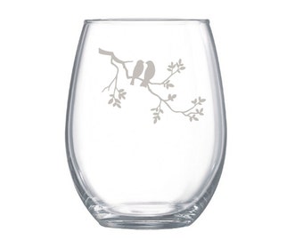 Pájaros del amor en vidrio grabado, copas de vino grabadas, copas de vino personalizadas, regalo de aniversario