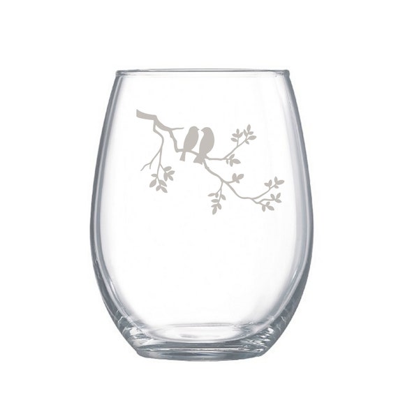 Etched Wine Glasses Love Birds Etsy