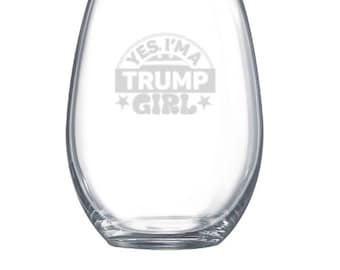 Copa de vino sin tallo Trump Girl: regalo republicano patriótico grabado