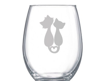 Copas de vino grabadas con el nombre de Love Cats, copas de vino grabadas, copas de vino personalizadas, copas de vino sin tallo, regalo de San Valentín, amantes de los gatos