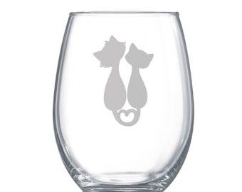 love cats etched glass, etched wine glasses, customized wine glasses, stemless wine glass, Valentine’s Day gift, cat lovers