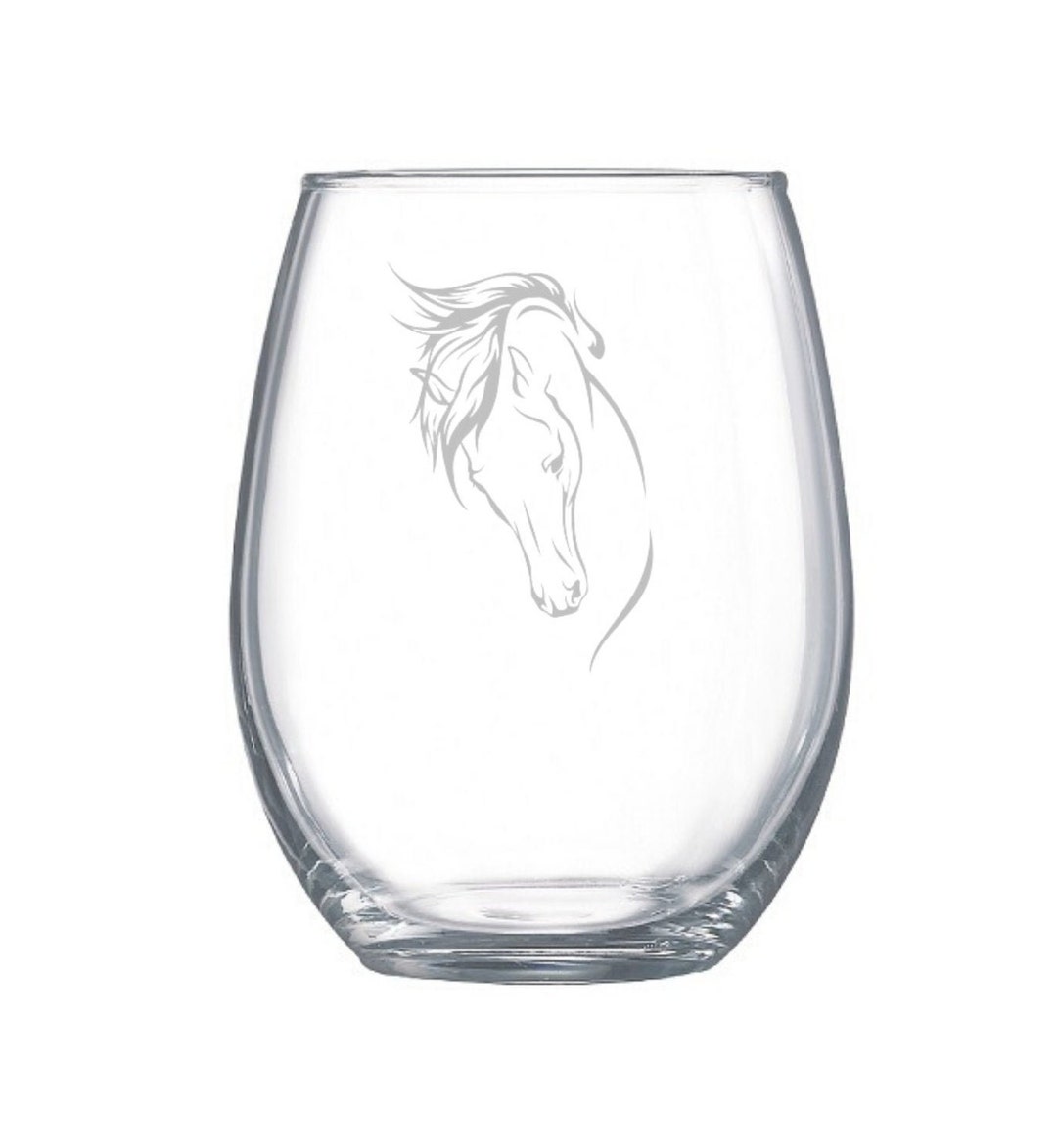 Horse Etched Glass, Etched Wine Glass, Customized Wine Glasses