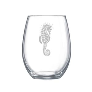 Coastal Elegant Beach Themed Seahorse Etched Stemless Wine Glass