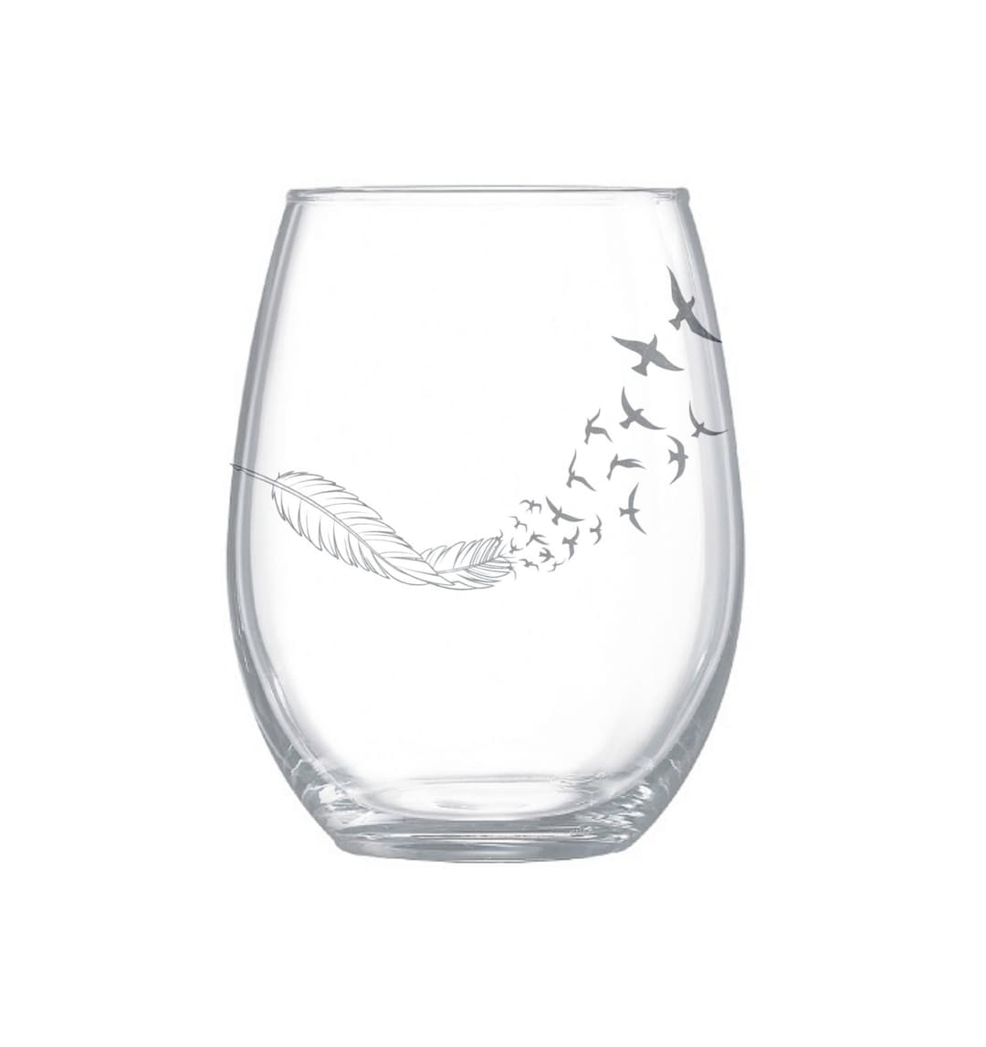 Feather Etched Glasses, Bird Etched Glasses, Etched Glasses, Customized