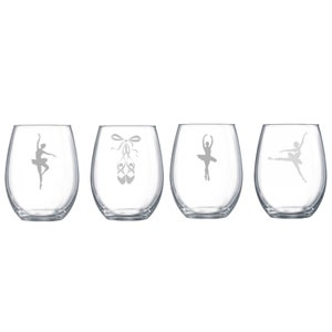 ballet glassware set of four, ballet slippers, dance glassware, customized etched wine glasses, ballet etched wine glasses