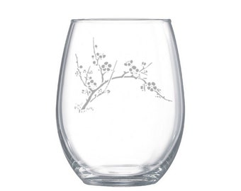 Cherry Blossom Etched Glass: Plant Lover Gift