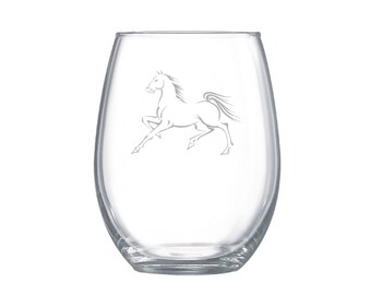 Elegante wijnglazen voor steigerend paard - Gepersonaliseerd glaswerk zonder steel voor paardenliefhebbers