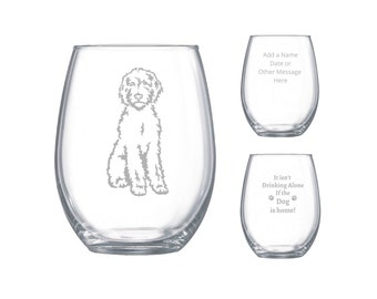 Labradoodle dog glassware, it isn't drinking alone if the dog is home glassware, labradoodle mom, dog lover gift