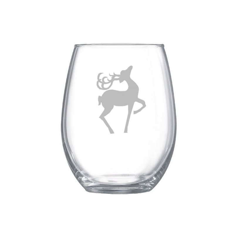 Reindeer Wine Glass Deer Etched Glassware Deer Drinkware Etsy