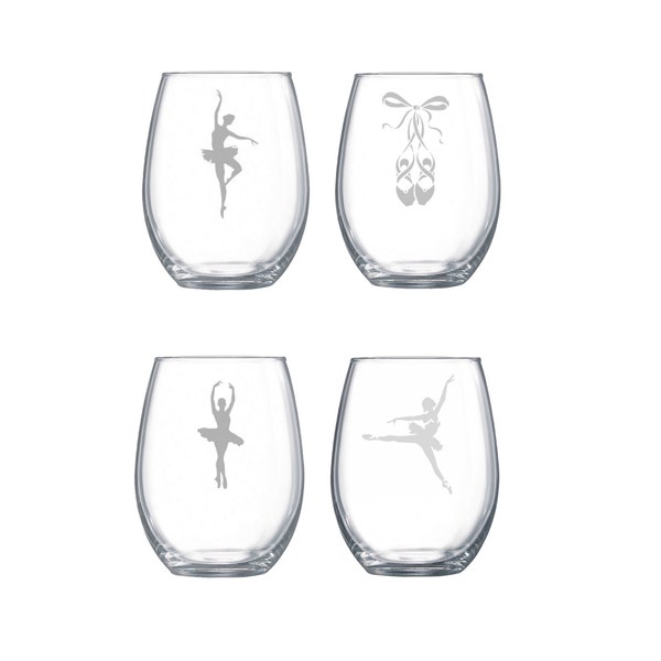 ballet glassware set of four, ballet slippers, dance glassware, customized etched wine glasses, ballet etched wine glasses