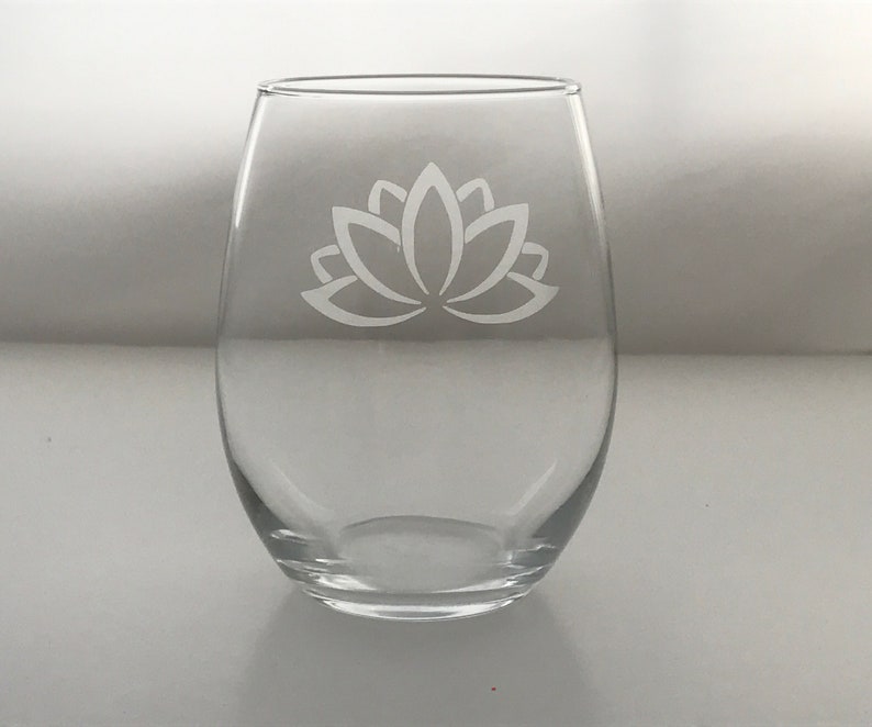 Lotus flower etched glassware Etsy