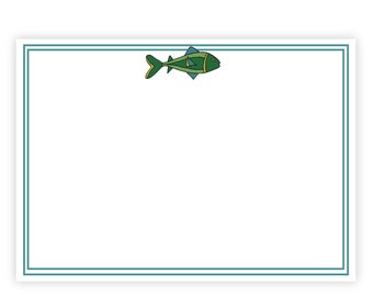 Children's Notecards with Green Fish, Printable Instant Download