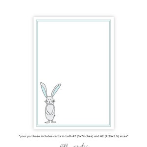 Printable Blue Bunny Notecards, Printable Instant Download