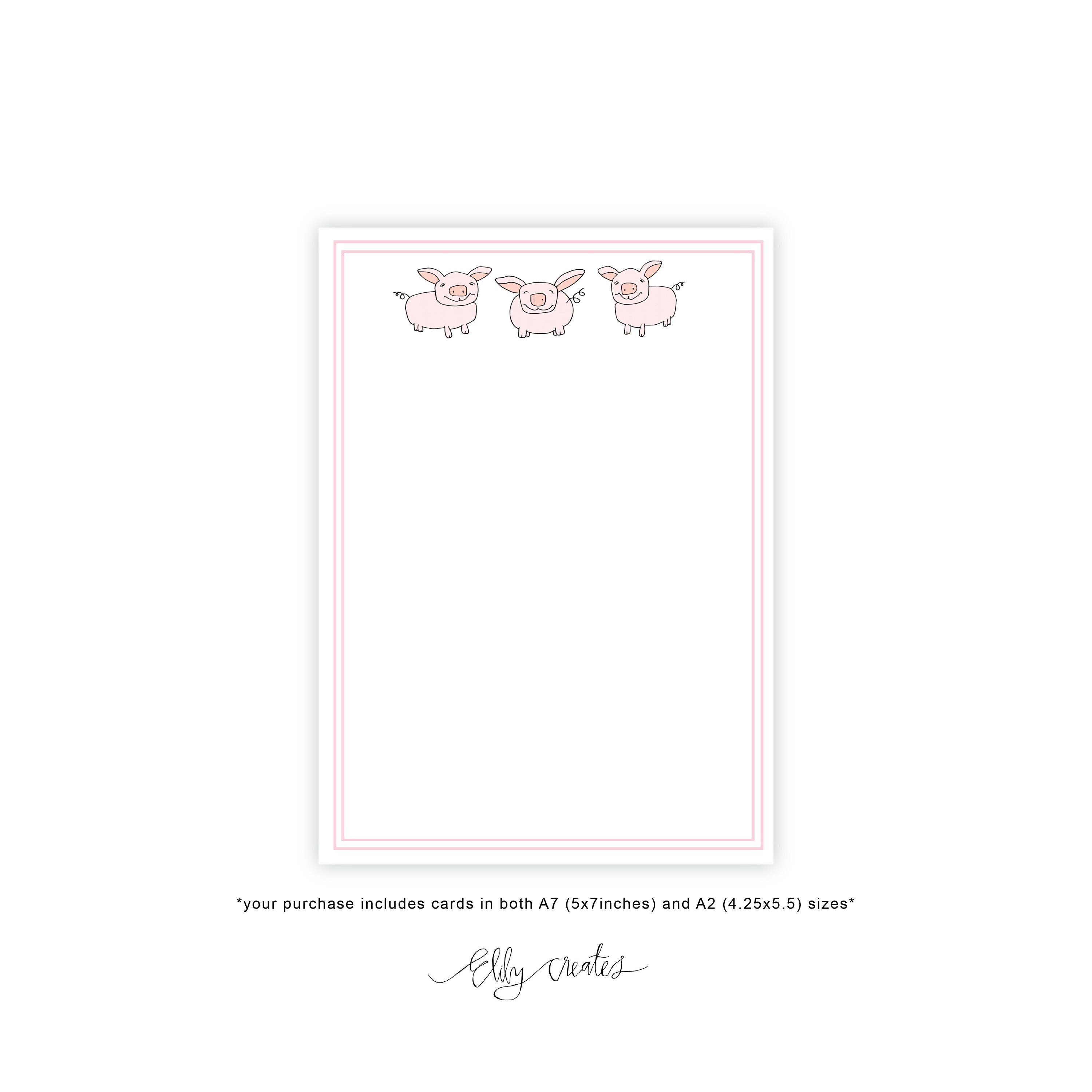 Printable Notecards With Little Pink Pigs, Instant Download Stationery ...