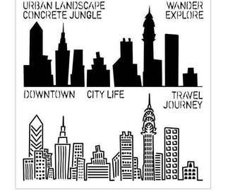 Urban Landscape 6" x 6" Stencil / template design perfect for mixed media, scrapbooking, journaling and so much more
