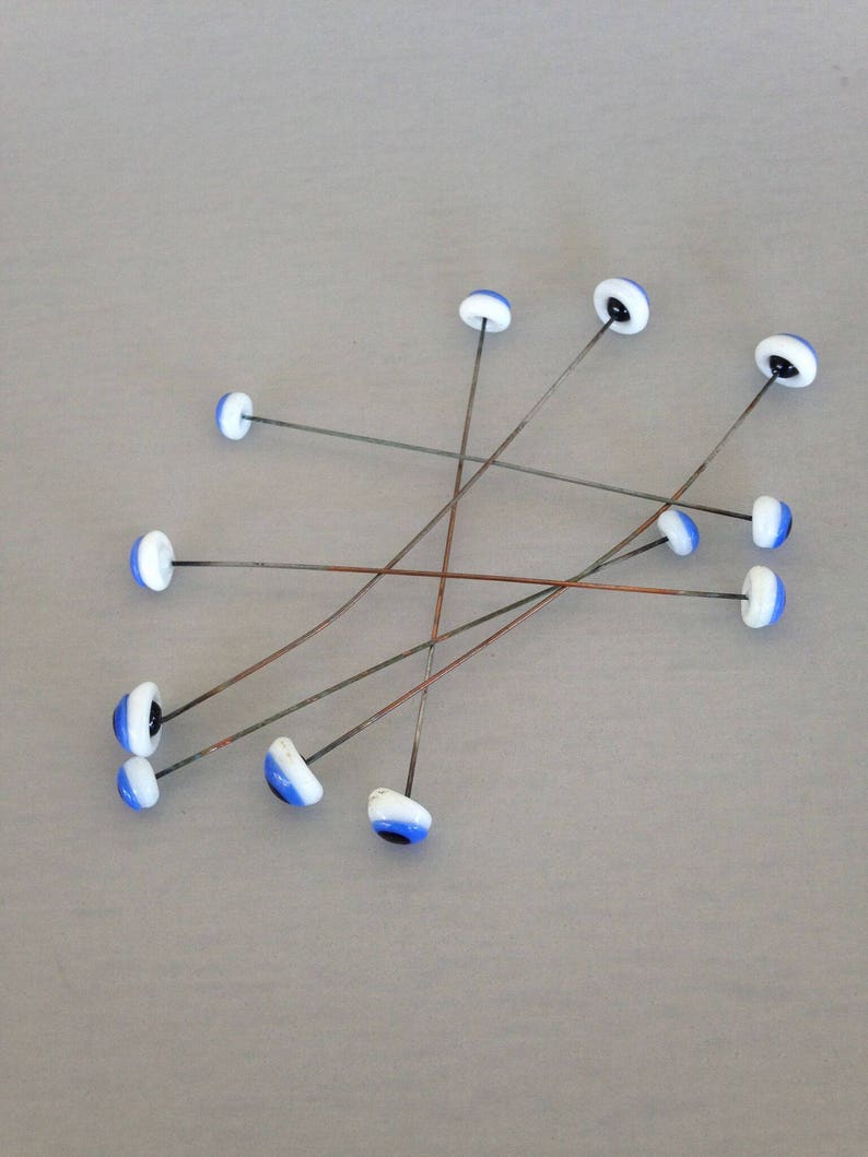 Blue vintage glass eyes assorted sizes 2 pairs of each of 8 mm 6 pairs of eyes 10 mm and 12 mm
