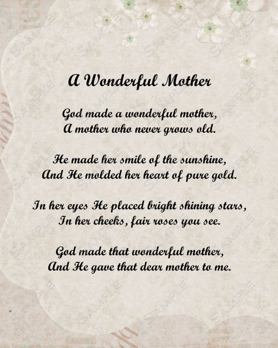 Items similar to A Wonderful Mother Love Poem for Mom 8 X 10 Print ...