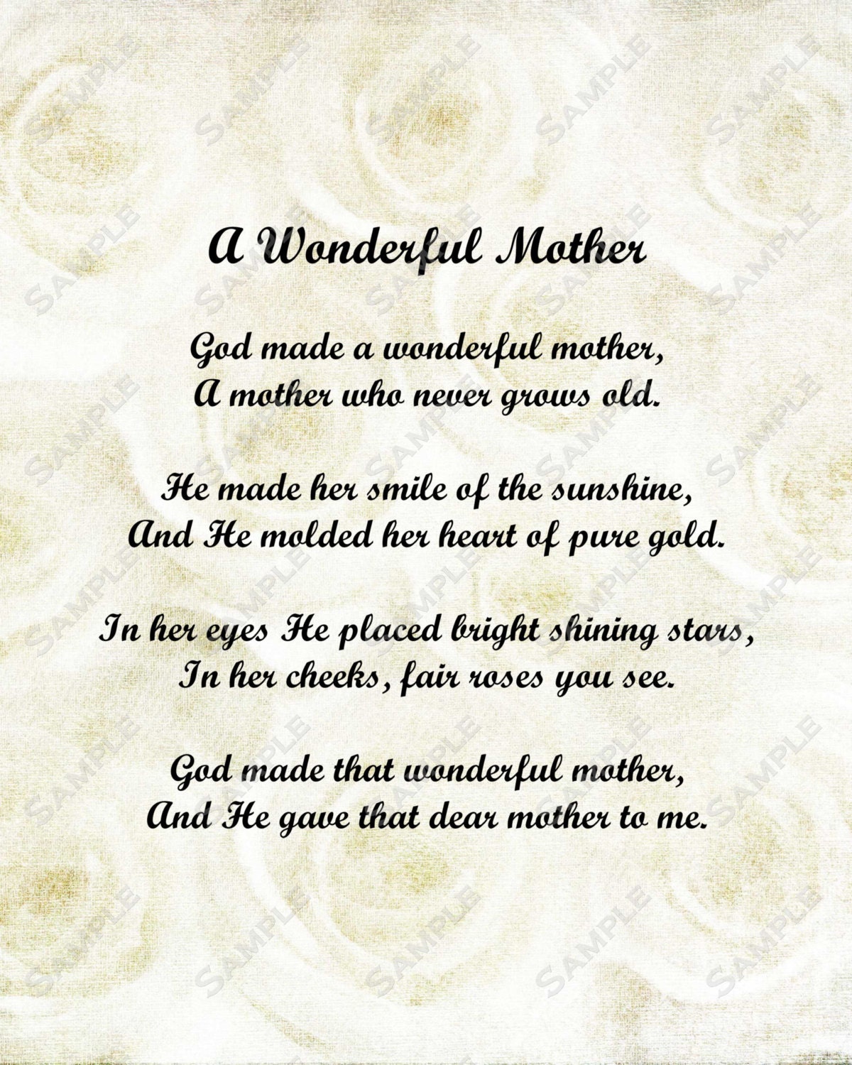A Wonderful Mother Love Poem For Mom 8 X 10 Print Etsy