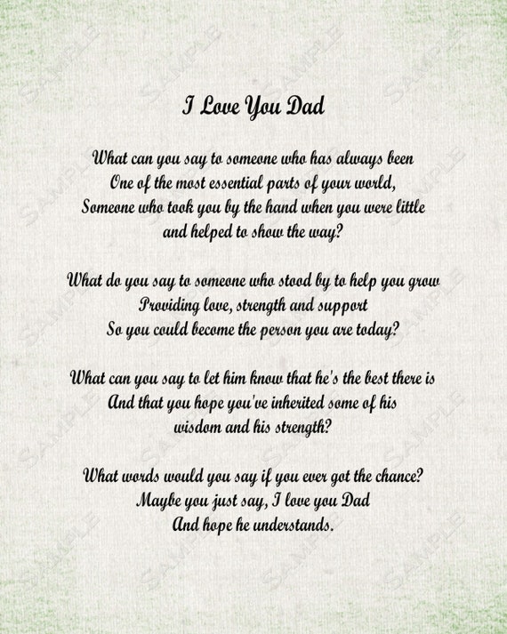 I Love You Dad Poem Father S Day 8 X 10 Print Etsy