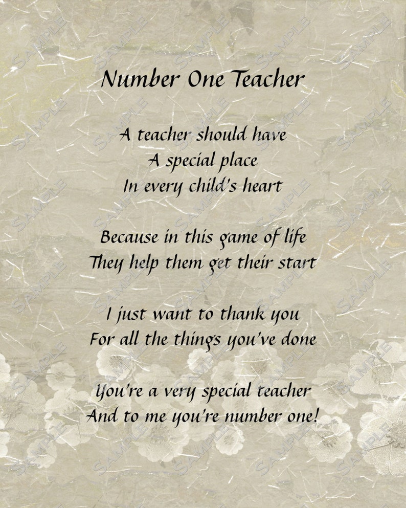 Teacher Poem A Great Gift Idea for your School Teacher 8 x 10 Etsy