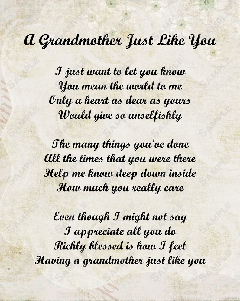 Grandmother Poem Grandma Love Poem 8 X 10 Print Etsy