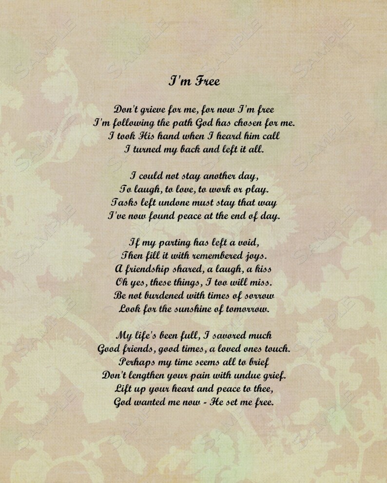 I m Free Memorial Poem 8 X 10 Print Etsy I m Free Memorial Poem 8 X 10 Print Etsy