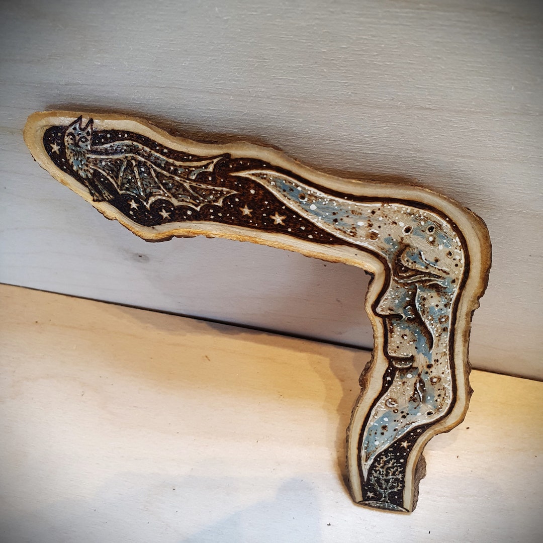 Bat and Moon an Original Wood Burning, Small Decoration, Art ...