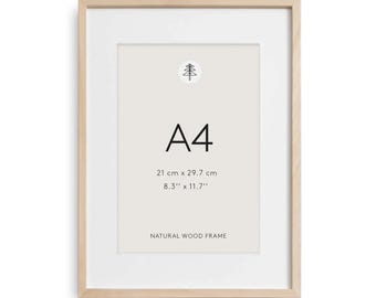 A4 Natural Wood Picture Frame: Modern Minimalist Hardwood, Includes Mat