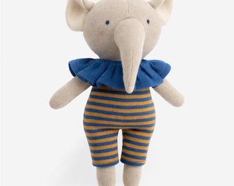 Handgemaakte gebreide olifantenknuffel – knuffel voor baby's, milieuvriendelijke garenpop