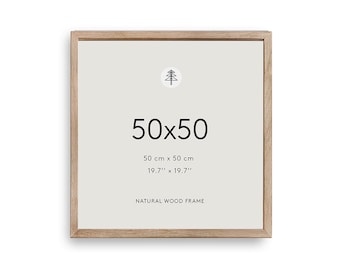 Solid Oak Wood Frame 50x50 cm: Minimalist Real Wood Wall Art