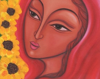 Mary Magdalene of the Seven Sunflowers (Mary Magdalen Sunflowers Art Print)
