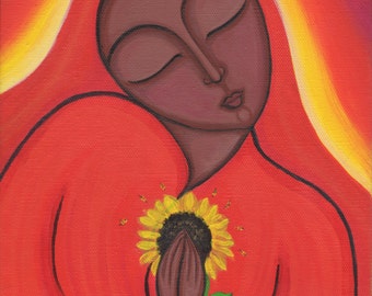 Mary Magdalene Holding a Sunflower Art Print