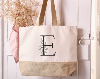 Personalised Floral Initial Tote Bag