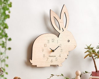 Kuizee Wooden Wall Clock Bunny Cute Rabbit Cartoon Blue Uncovered Silent Decoration Home Office Bedroom School 12Inch Kuizee Wooden Wall Clock Bunny Cute Rabbit Cartoon Blue Uncovered Silent Decoration Home Office Bedroom School 12Inch